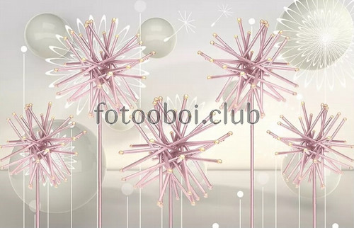 одуванчики, шары, дизайнерские, абстракция, 3д, 3d